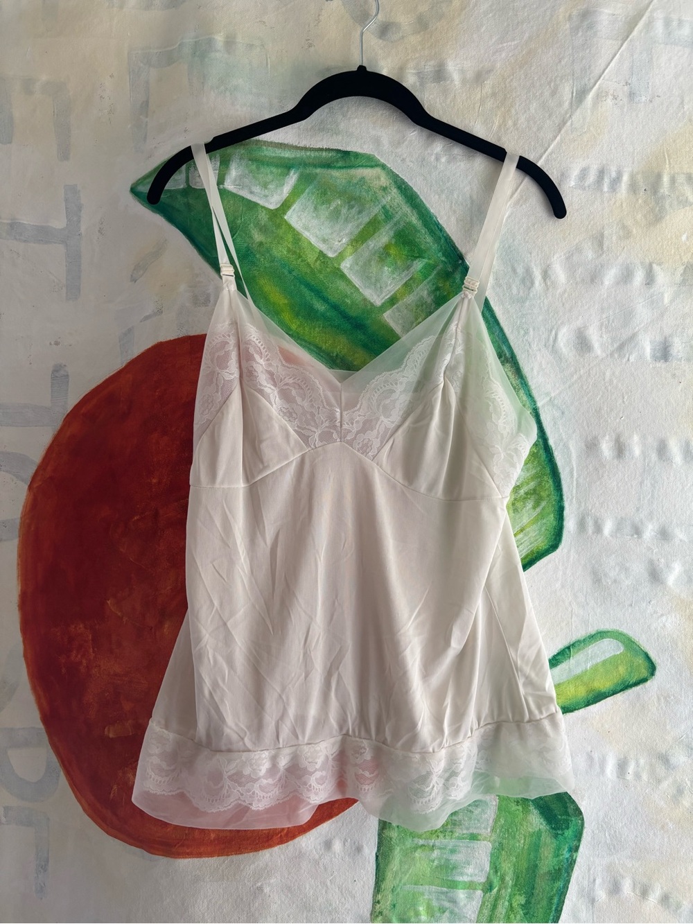 60s/70s White Lace Trim Satin Camisole